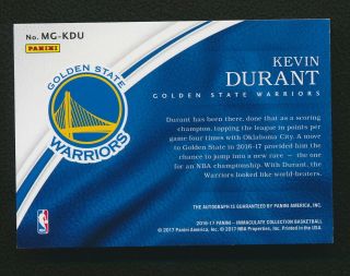 Kevin Durant 2016 - 17 Panini Immaculate Marks of Greatness Autographs Auto /35 R6 2