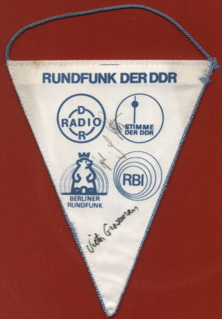 Vintage Qsl Pennant Radio Rundfunk Der Ddr Wimpel Signatures Unterschriften