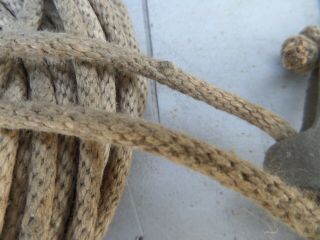 2 Vintage Antique Old Coils Of Hemp Rope With Pulleys & Fittings Rope About 8mm