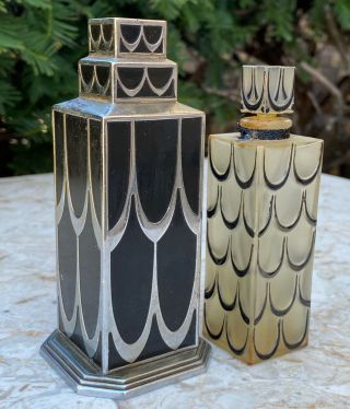 Antique R.  Lalique Skyscraper Flacon Perfume Bottle Lucien Lelong Art Deco