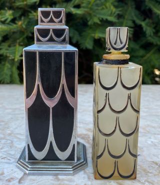 Antique R.  Lalique Skyscraper Flacon Perfume Bottle Lucien Lelong Art Deco 3