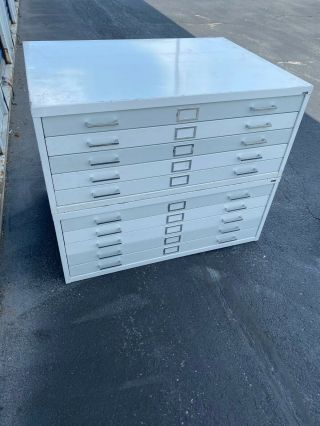 Vintage 10 Drawer Flat File Blueprint Cabinet With Base 40 1/2 " W