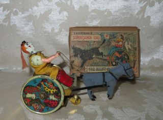 Antique Lehmann Wind - Up Tin Toy,  The Balky Mule & Box