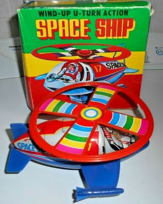 Vintage Space Ship Wind Up Tin Toy 1950s Made In Korea Century With Box