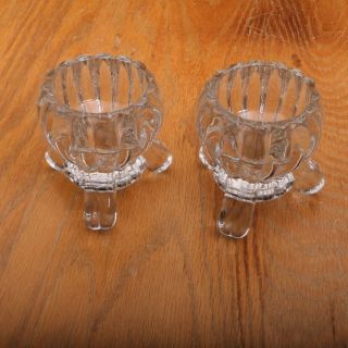 2 Vintage Clear Glass 3 Footed Candle Holders Dual Size Stick Taper Votive