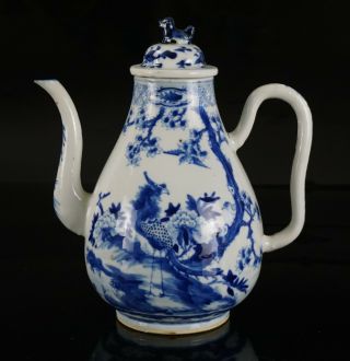 Large Antique Chinese Blue And White Porcelain Phoenix Teapot Ewer Kangxi 19th C