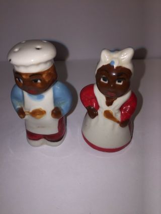 Vintage Black American Salt And Pepper Shakers,  Cooks Chefs