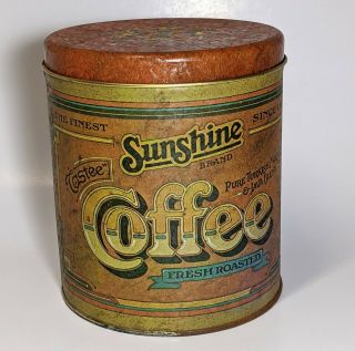 Vintage Sunshine Coffee Tin Canister Ballonoff 1977 Cleveland Ohio Yellow Orange