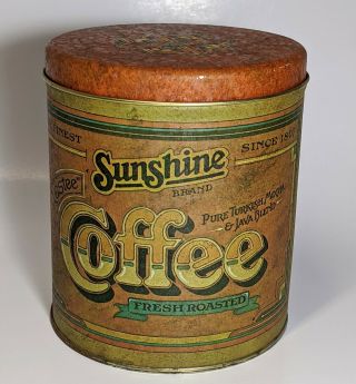 Vintage Sunshine Coffee Tin Canister Ballonoff 1977 Cleveland Ohio Yellow Orange 3