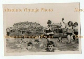 Old Photo Childrens Paddling Pool Porthcawl Glamorgan South Wales Vintage C.  1920