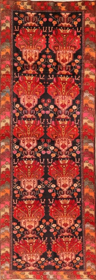 Vintage Geometric Meshkin Runner Rug Hand - Knotted Oriental Staircase Carpet 4x13