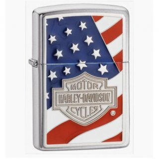 Zippo Lighter - Harley Davidson - Americana Emblem - Bar And Shield Flag