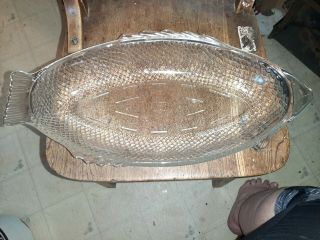 Vintage 18 " Glasbake Clear Glass Fish Shaped Baking Dish Plate Platter J 141