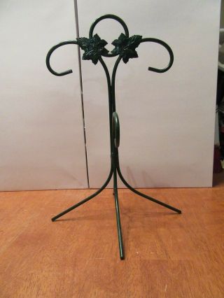 Vintage Large Green Wire Metal 4 Cup Tree Mug Coffee Cup Holder Stand Shelf