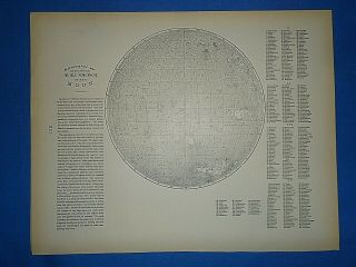 Vintage 1899 Atlas Map Visible Hemisphere Of The Moon Old & Authentic