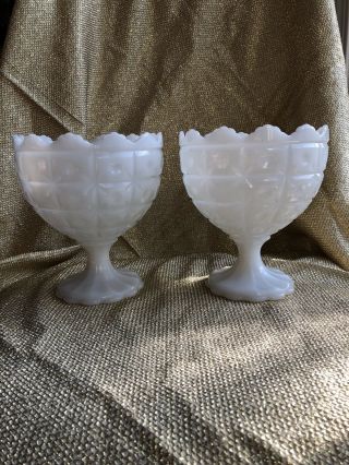 2 Vintage Napco Milk Glass Flower Pot Bowl Vase 6.  5 X 5.  75 In.  Wide Star Dot Pat