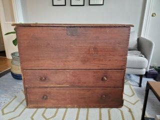 Rustic/primitive Antique Solid Pine Blanket Chest With Hand Dovetailed Drawers