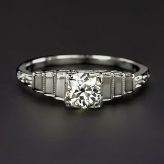 Old European Cut Diamond Vintage Engagement Ring 18k White Gold Antique Art Deco