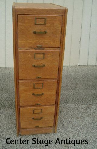 61154 Antique Oak 4 Drawer Office File Cabinet