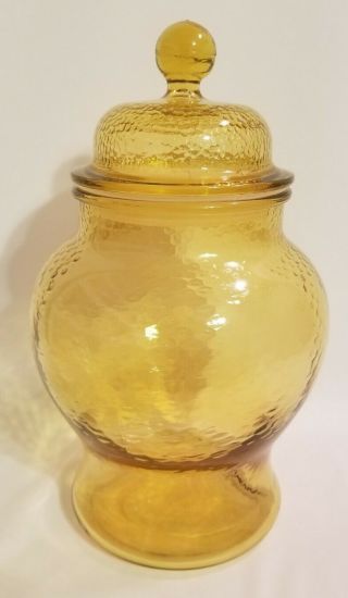 Honey Amber Glass Lidded Apothecary Jar Canister - Vintage