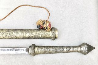 Vintage Antique Indo/Persian Large Sword Dagger Knife Etched Blade W/Scabbard 2