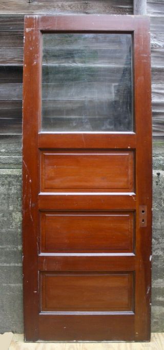34 " X90 " X1.  75 " Antique Vintage Solid Wood Wooden Entry Door Window Old Wavy Glass
