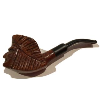 Briar Smoking Pipe Italian Hand Carved Indian Chief Native American Vintage
