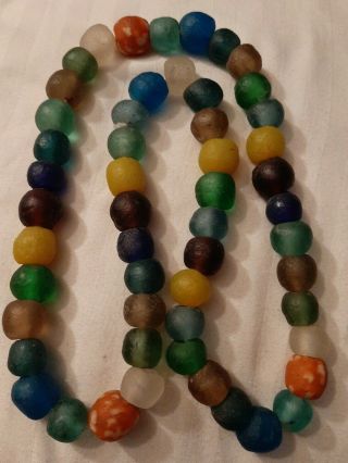 Vintage Antique 1/2 " Sea Glass Beads African Trade Bead Necklace Mixed Colors