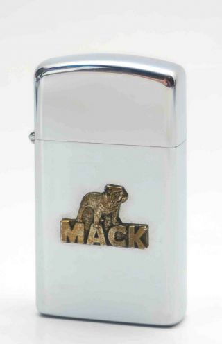 Vintage 1977 Zippo Mack Truck Bulldog Polished Chrome Lighter Slim