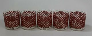 Set Of 5 Vintage Georges Briard Mid - Century Modern Red Crosshatch Rocks Glasses