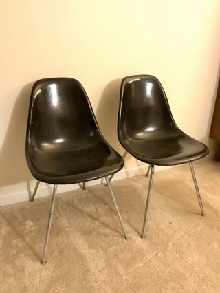 Herman Miller Mid Century Modern Side Chair Eames Shell Black Fiberglass
