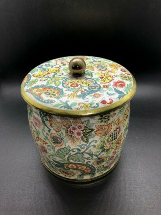 Vintage Daher Floral Tin With Lid Made In England Tea Canister Yellow Blue