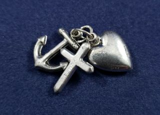 Heart Anchor Cross - Hope Faith Charity - Vintage 3d Charm - 925 Sterling Silver