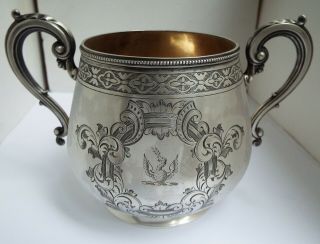 Fabulous Large Size Heavy English Antique Victorian 1869 Solid Silver Sugar Bowl