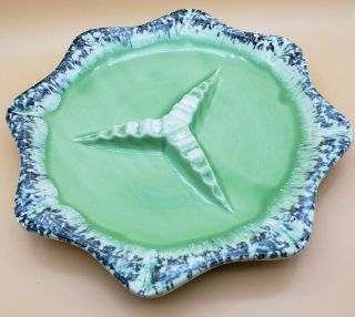 Large Vintage Pottery Glazed Ceramic Change Ashtray Ash Tray Lime Green A - 5 Usa
