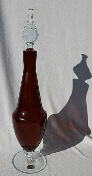 Vintage Retro Bohemia Red Glass Bottle Decanter With Clear Stopper And Base