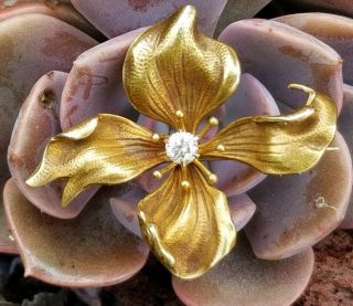 Antique Art Nouveau 14k Gold Diamond Flower Pendant Brooch - Sloan & Co 5.  4 Gm