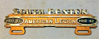 Vintage South Boston Mass License Plate Topper American Legion Post 67