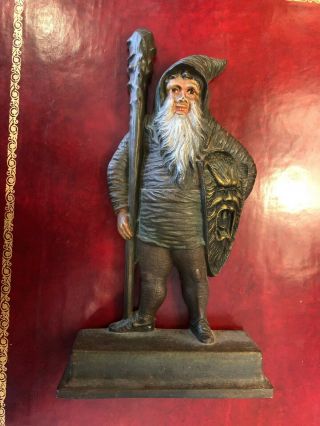 Antique Bradley & Hubbard Cast Iron Door Stop Gnome Elf Paint Is Great