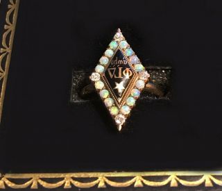 Rare Antique 14k Gold Phi Gamma Delta Fiji Fraternity Ring - Opals Diamonds 6.  5