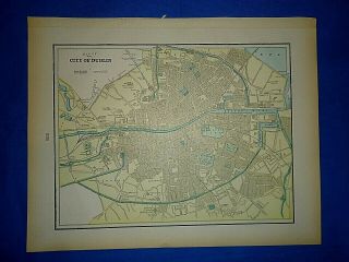 Vintage 1899 Atlas Map City Of Dublin Antique & Authentic S&h