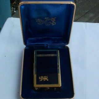 Rare Vintage Pmi Lion Mark Gold Tone Cigarette Lighter & Box Great Shape Look Nr