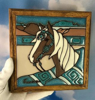Vintage Cleo Teissedre Ceramic Tile Horse Southwest Native American Art 6”