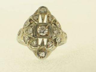 Antique Art Deco Victorian 18k White Gold Filigree Cocktail Diamond Ring 0.  68 Ct