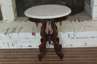 Vintage Carved Rose Victorian Mahogany Italian Marble End Table 1896b