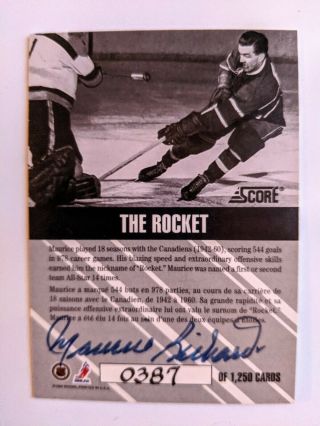 1992 - 93 Score Canadian Olympians Maurice Richard Autograph 0387/1250 Au1 Habs