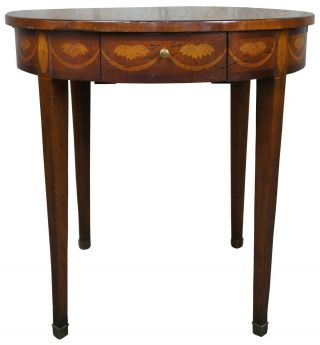 Baker Chippendale Round Inlaid Side End Table Pullout Tray Traditional Mahogany