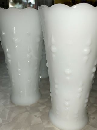 4 Vintage White Milk Glass Teardrop And Pearl Pattern 7” Ruffled Edge Vases