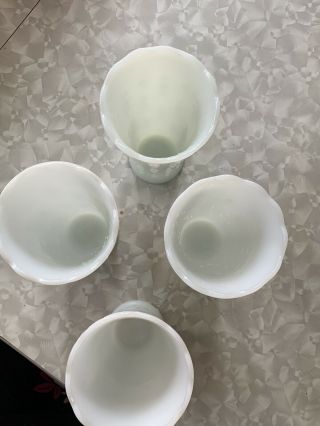 4 Vintage White Milk Glass Teardrop and Pearl Pattern 7” Ruffled Edge Vases 3