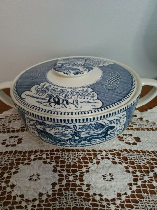 Vintage.  Royal China,  Blue Currier & Ives Casserole Dish / Lid